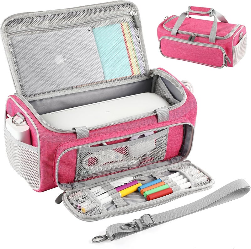 LEFORZ Carrying Case Compatible with Cricut Joy Xtra Smart Cutting Machine(13.7''L x 6.2''W x 5.9''H),Protable Storage Bag with Shoulder Strap Fits for Cricut Joy Xtra Accessories,Cricut Tools,Rose Red - Image 1